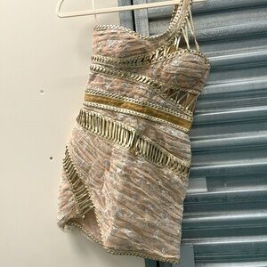 Handmade, small leather and mesh goddess dress.￼